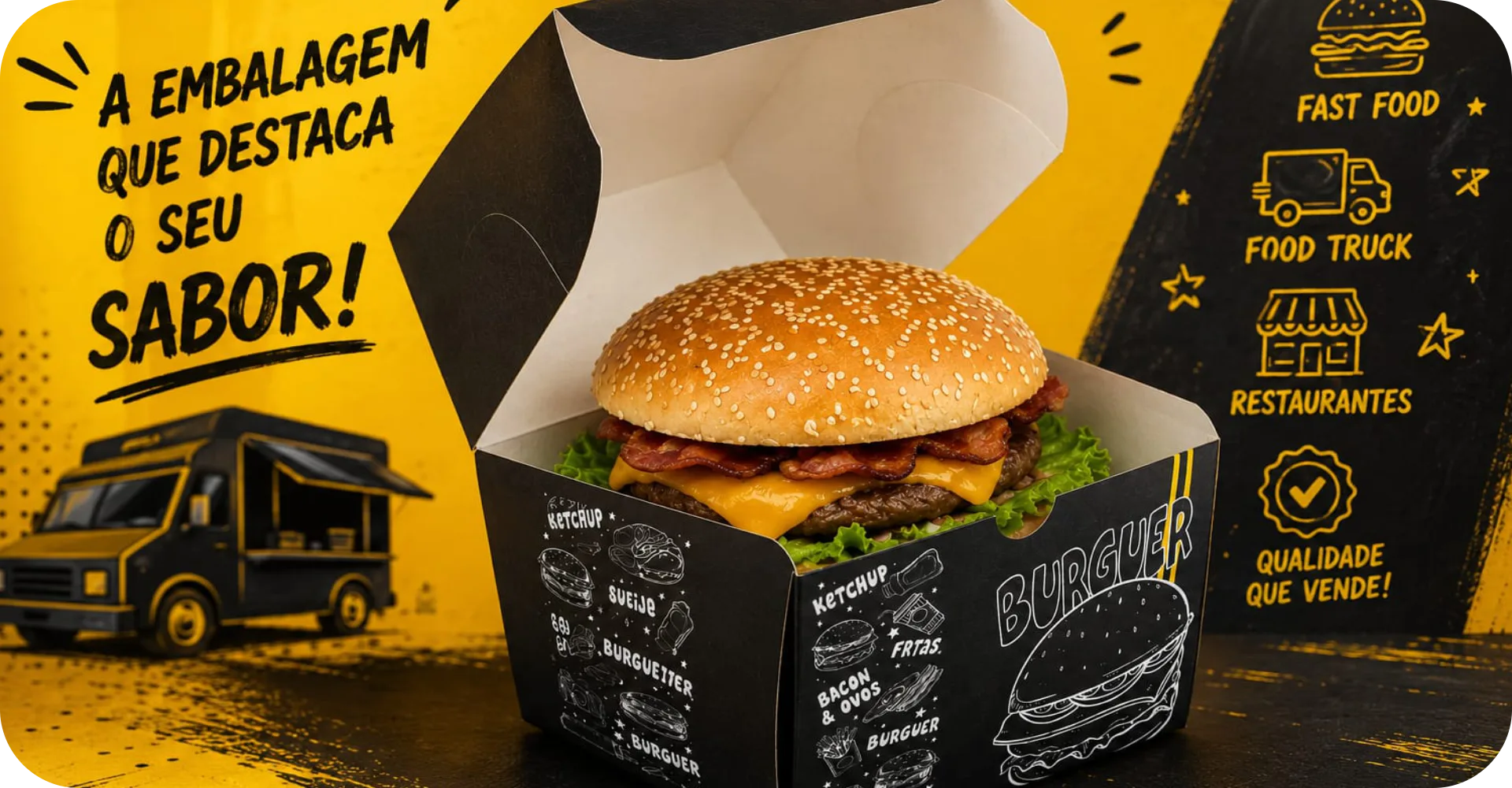 A embalagem que destaca o seu sabor — caixa para hambúrguer TopFood