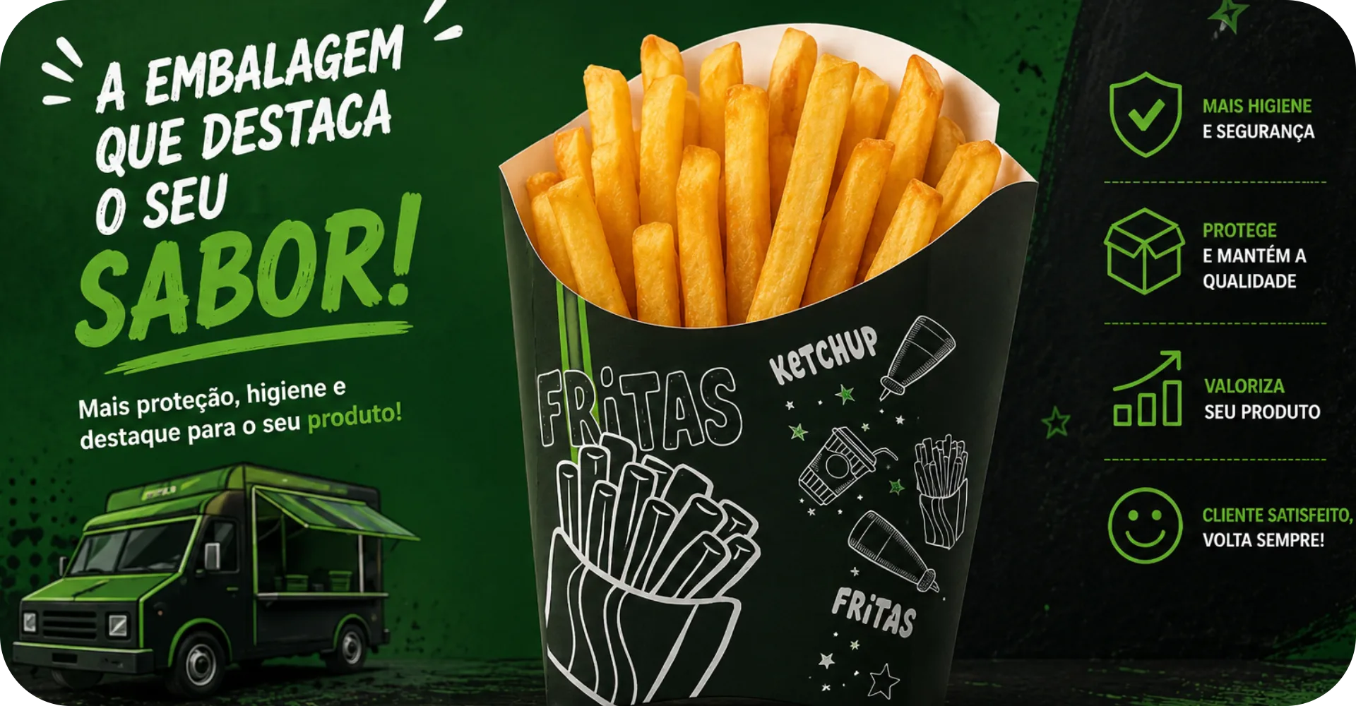 A embalagem que destaca o seu sabor — embalagem para batata frita TopFood