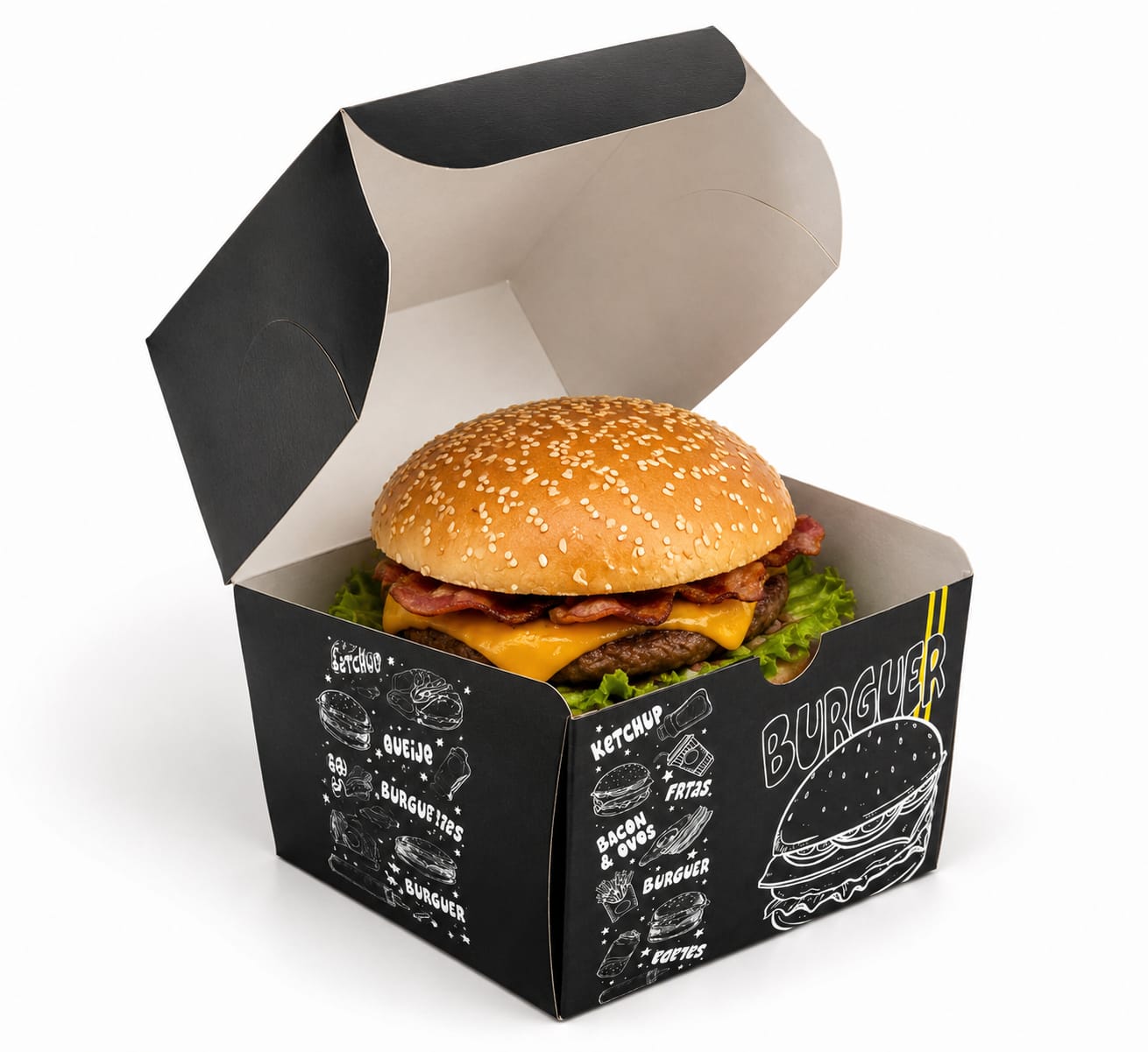 Embalagem de Hamburguer — Caixa Delivery para delivery — embalagem food service TopFood